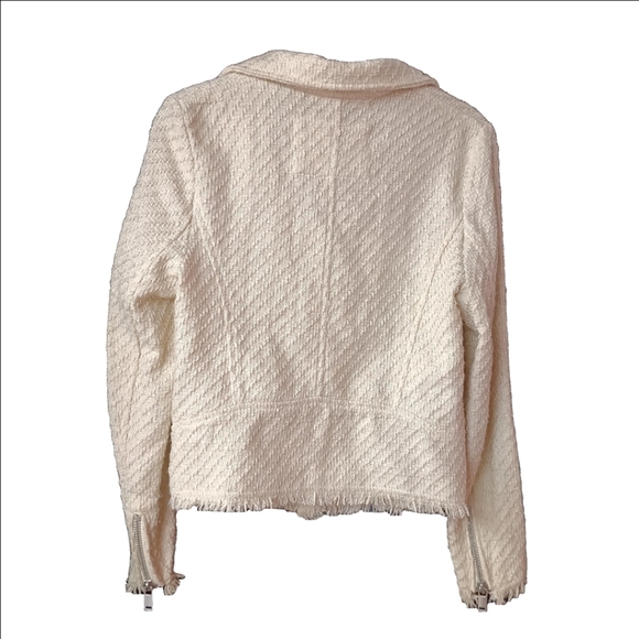 H&M Jackets & Coats | Size 2 | Tweed Moto Jacket Blazer In Cream W/ Fringe Hem - Picture 4 of 6